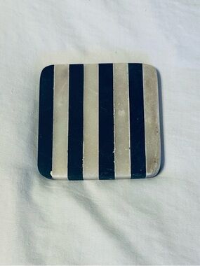 Modern Striped Marble Coaster Black & White Stoneware